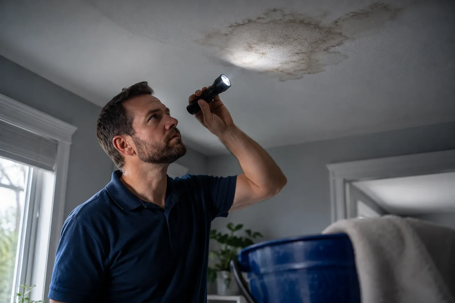 Plumber performing non-invasive water leak detection in a Windsor home